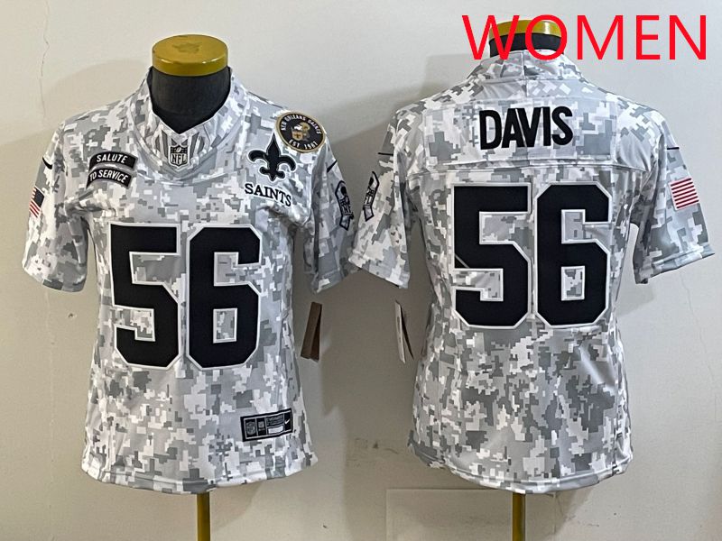 Women New Orleans Saints #56 Davis Camo Nike Olive Salute To Service Limited NFL Jersey style 3->women nfl jersey->Women Jersey
